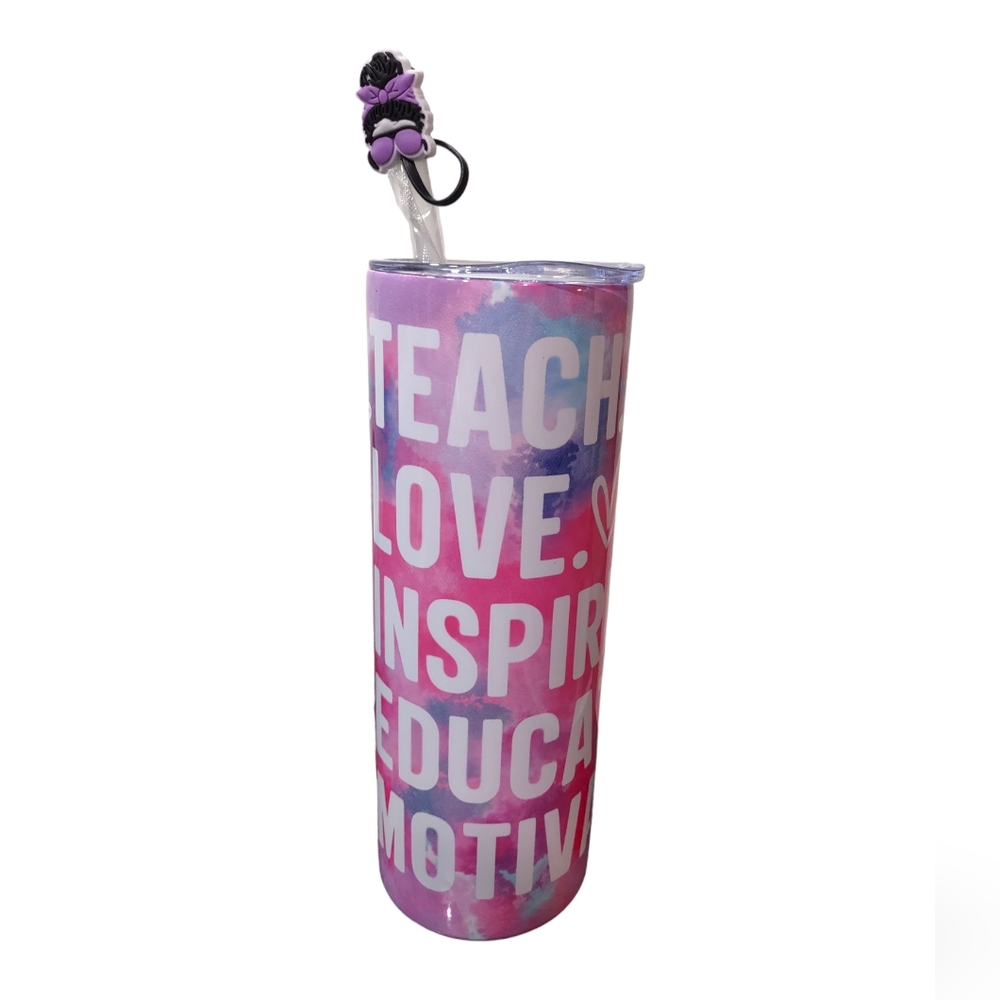 Stainless Steel 20 Oz Tumbler Teacher Custom Design Straw And Straw Topper